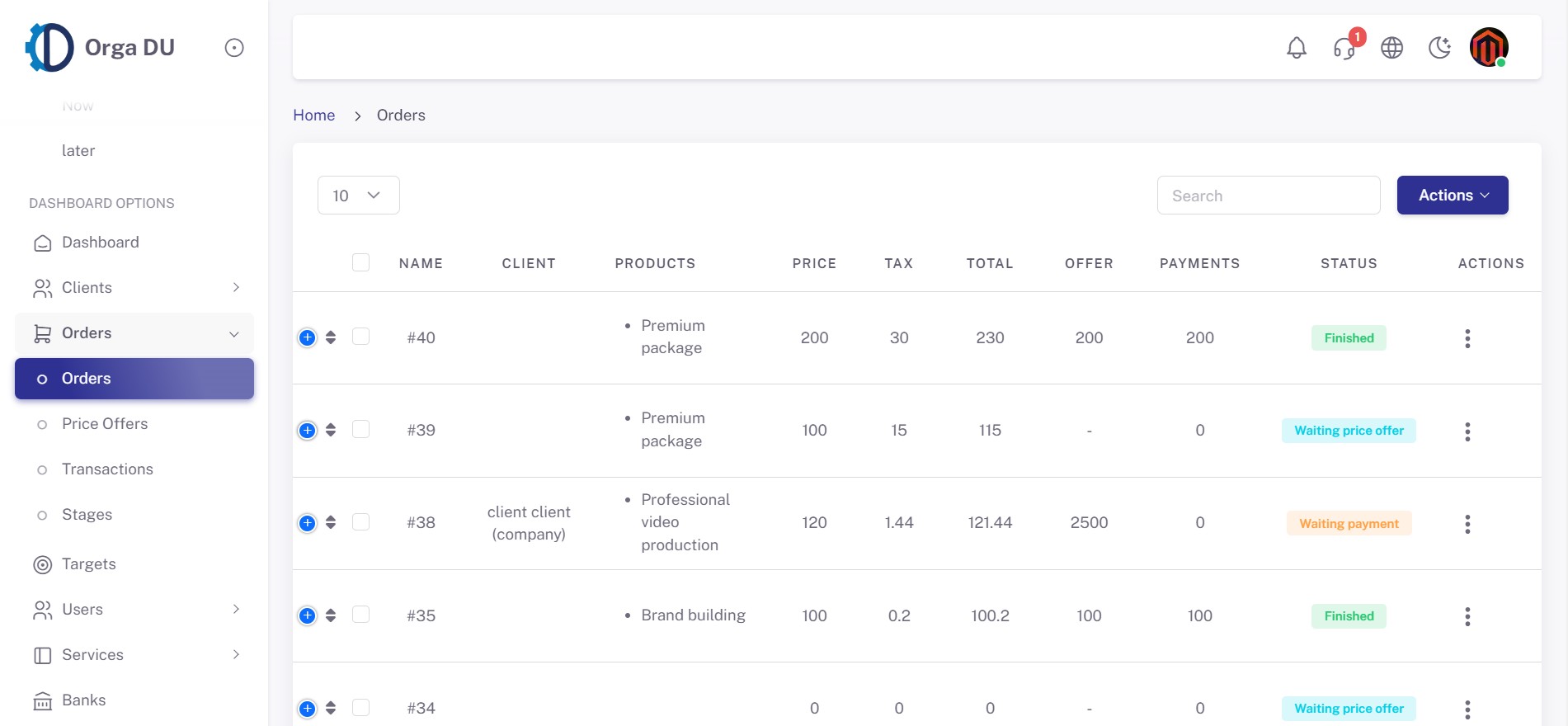 Orga DU CRM